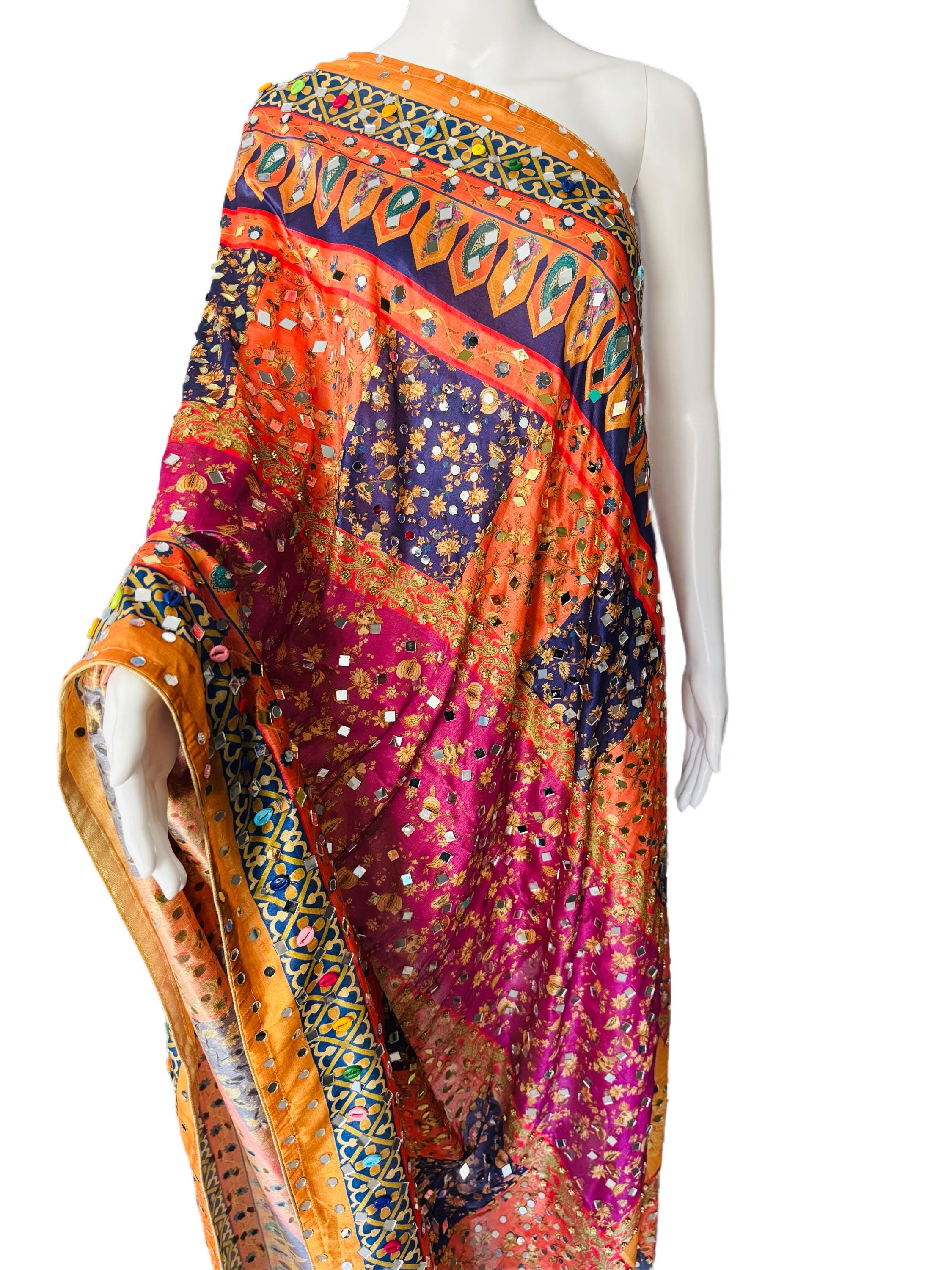 Dazzling Heavy Mirror Work Multicolor Pure Pakistani Dupatta | Traditional Bandhani Ajrak Style Chunni | Festive Ethnic Dupatta for Women