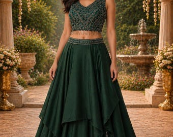 Elegant  Lehenga Choli with Heavy Beaded Blouse | Indian Party Wear Lehenga for Women | Bridal Guest & Festive Outfit