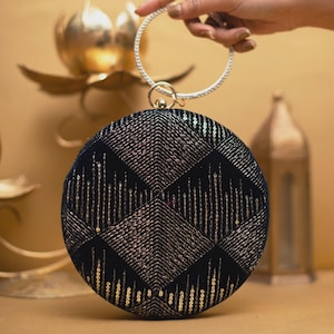 Designer Black Sequin Embroidered Round clutch | Sequin clutch  | gifts for her| clutch bags | evening clutch| Party Purse | Mom gift