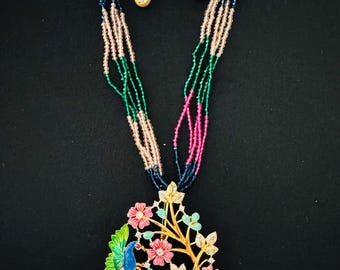 Multicolor Bird and Floral Necklace Set with Earrings | Handcrafted Beaded Indian Jewelry | Festive & Wedding Wear| Gifts for her