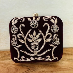 Elegant Maroon color Gold Sequin Embroidered Velvet clutch | Heavy Work  | gifts for her| clutch bags | evening clutch | Anniversary gift