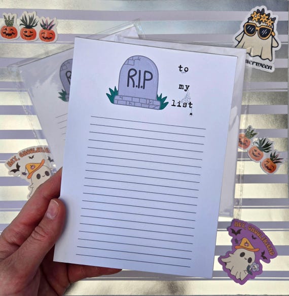 Halloween Notepads | RIP To My List | Spooky Vibes | Holiday Gift Basket | Seasonal Picks | Memo Pad | Practical Gifts | Writing Accessories