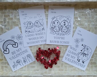 8PK Valentine Color Sheets | Valentine Class Gift | Heart Coloring | Valentine For Class | Holiday Coloring | Non Candy Valentines