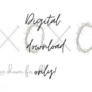 Può includere: Download digitale di una corona di spine e due chiodi, con il testo "Download digitale" e "Amore mostrato solo per!" in corsivo nero.