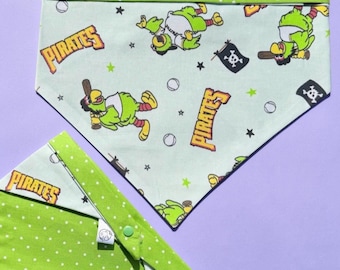 Pittsburgh Parrot Dog & Cat Bandana, Reversible Snap-On Pet Scarf, Pirates, Yinzer