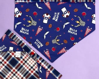 Bills Mafia Dog & Cat Bandana, Reversible, Snap On Pet Scarf, Buffalo Bills, NFL Football Gift