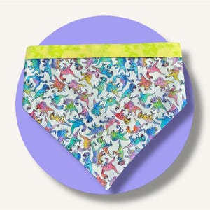 DINOSAUR Dog and Cat Bandana with Snaps | Reversible | Snap On | xxs, xs, s, m, l, xl