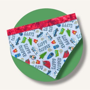 HAPPY CAMPER BLUE Dog and Cat Bandana with Snaps | Reversible | Snap On | Summer | Camp | Tent | Sleeping Bag | Outdoors |
