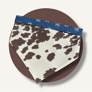 COW PRINT Dog and Cat Bandana with Snaps | Reversible | Snap On | Western | Denim | xxs, xs, s, m, l, xl