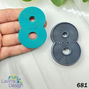 May include: Two silicone number eight moulds, one teal blue and one grey. The moulds are made of concentric circles.