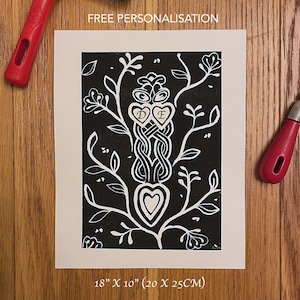 Welsh Love Spoon Lino Print  wedding anniversary gift