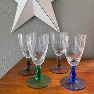 Vintage set of four coloured sherry glasses
