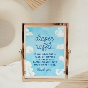 Cloud 9 Diaper Raffle Sign, Blue Diaper Raffle Card, Gender Neutral Baby Shower, We&#39;re on Cloud Nine, LAR007