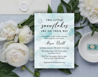 Twin Baby Shower Invitation Winter, Gender Neutral Twins Shower Invite, Digital Download, Editable Template SEL001