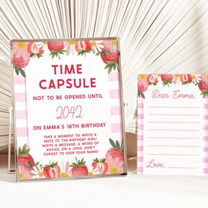 Berry 1st Birthday Time Capsule, Strawberry First Birthday Party, Time Capsule First Birthday Girl, Editable Template, EMM009