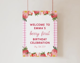 My Berry First Birthday Sign, Berry First Birthday Poster, Strawberry 1st Birthday, Welcome Sign, EMM009