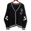 Snake Rep V-Neck Sweater Star Embroidered Black Cardigan for Women, Trending Eras Tour Swifty Cardigans, Chunky Knit Sweater Gift for Her