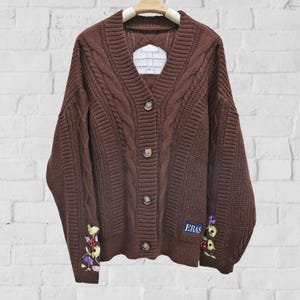 Snake Rep V-Neck Sweater Star Embroidered Black Cardigan for Women, Trending Eras Tour Swifty Cardigans, Chunky Knit Sweater Gift for Her image 9