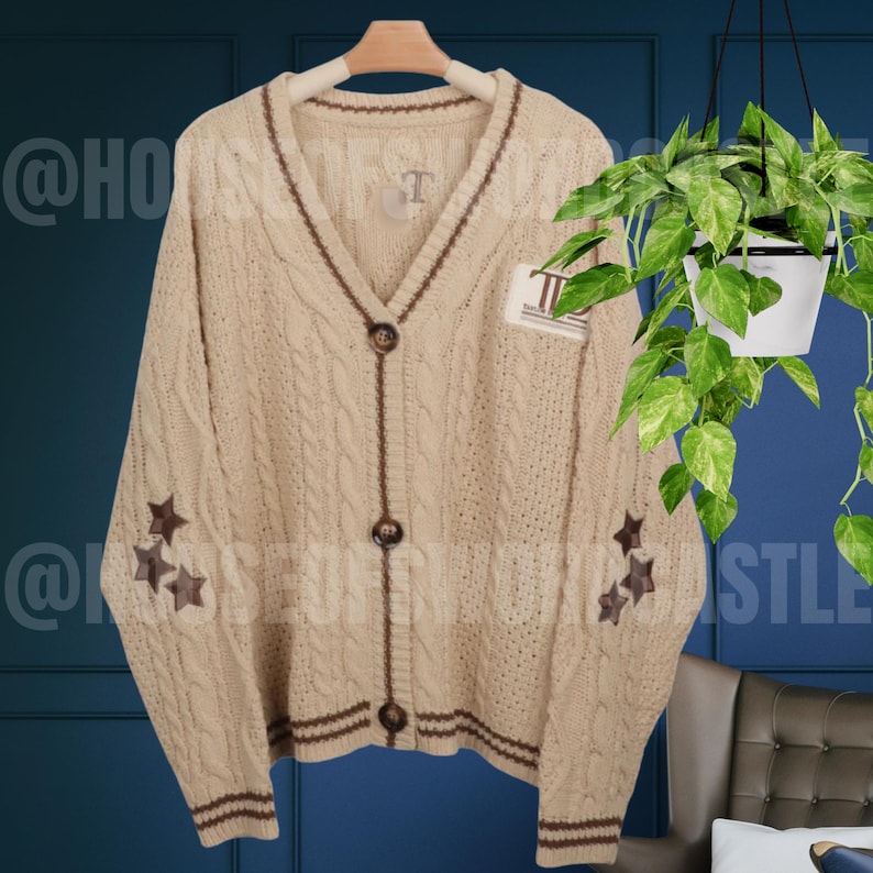 Snake Rep V-Neck Sweater Star Embroidered Black Cardigan for Women, Trending Eras Tour Swifty Cardigans, Chunky Knit Sweater Gift for Her image 7