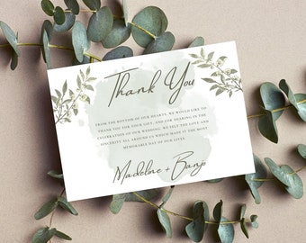 Elegant Greenery Wedding Thank you card Template, Greenery Editable & Printable Thank you card, Eucalyptus Wedding Thank you card EG12