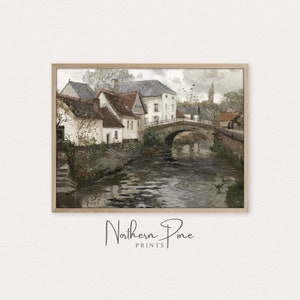 European Landscape Print | Vintage Village Painting | Printable Art Download