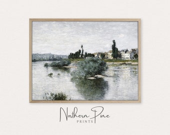 impression vintage de la Seine | Tableau européen rustique | Art mural parisien | Décoration champêtre française | Paysage parisien | Téléchargement d'oeuvres d'art imprimables
