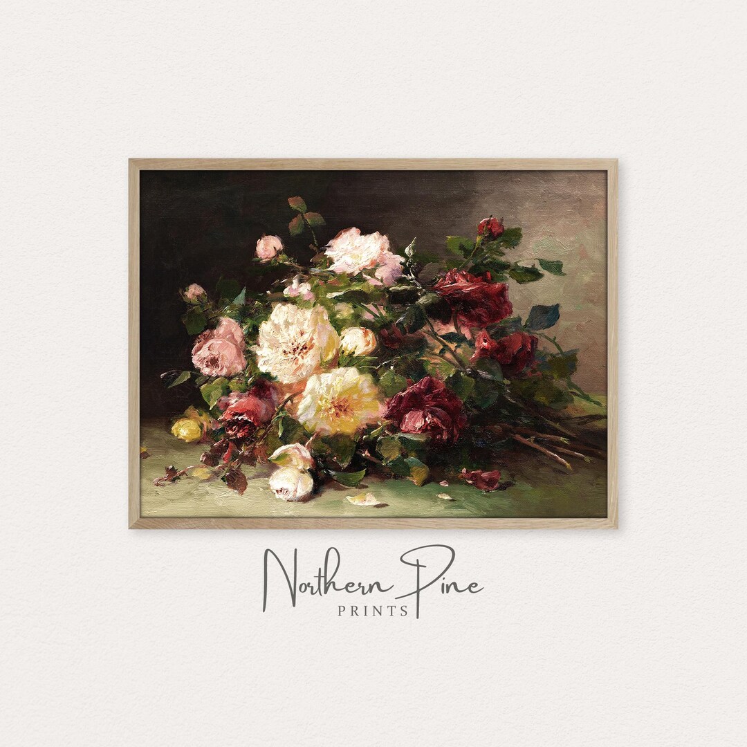 Floral Still Life Print | Victorian Oil Painting | Vintage Flower Wall ...