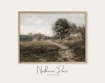 Farmhouse Landscape Art Print | Vintage Country Wall Décor | Printable Art Download