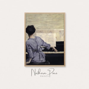 Musical Piano Print | Vintage Oil Painting Portrait | Antique Academia Art | Musical Wall Art | Pianist Home Decor | Printable Art Download
