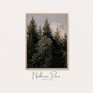 Vintage Forest Print | Pine Tree Painting | Rustic Woodland Landscape Portrait | Printable Art Download