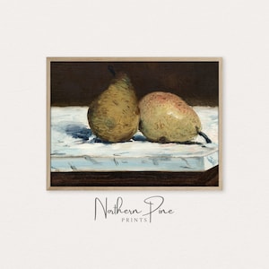 Vintage Pear Still Life | Antique Moody Oil Painting | Kitchen Fruit Wall Art |  Farmhouse Kitchen Home Decor | Printable Art Download