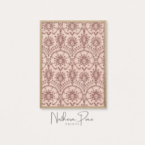 Pink Blush Tapestry Print | Antique Textile Pattern Artwork | Eclectic Floral Damask Wall Art | Vintage Home Decor | Printable Art Download