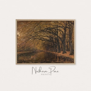 Autumn Rustic River Print | Vintage Landscape Oil Painting | Fall Trees Wall Art | Cozy Home Decor | Antique Artwork PRINTABLE Art Download