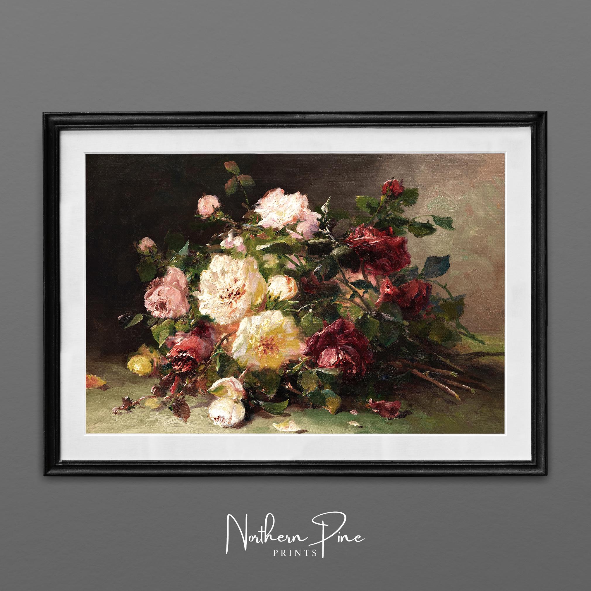 Floral Still Life Print | Victorian Oil Painting | Vintage Flower Wall ...
