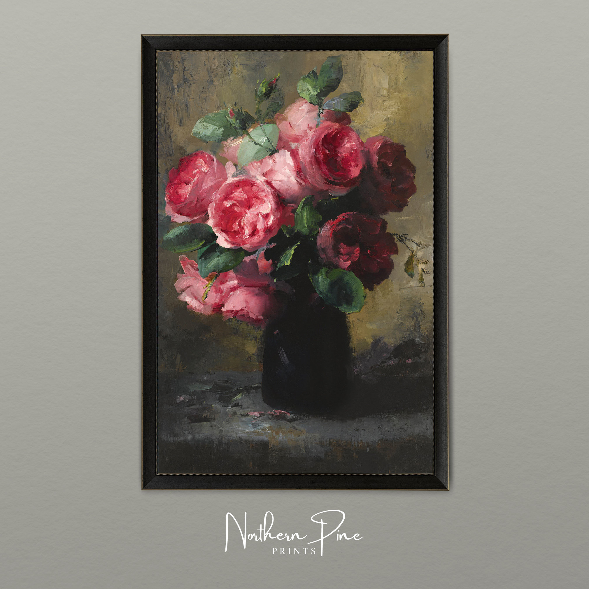 Vintage Pink Rose Still Life Print | Antique Floral Blooms Oil Painting ...