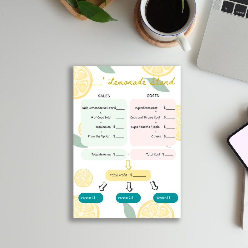 Kidfriendly Lemonade Stand Profit & Loss Printable Template Business