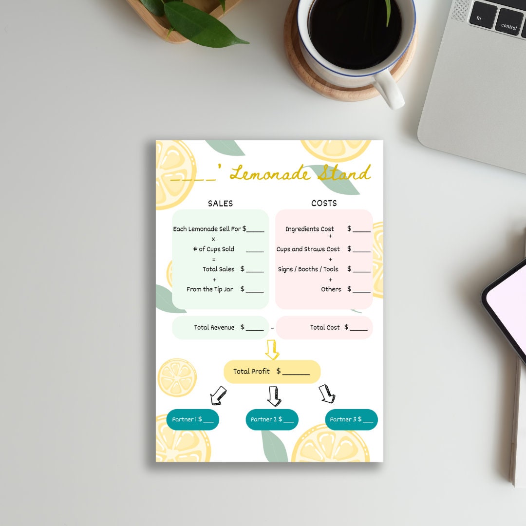 Kidfriendly Lemonade Stand Profit & Loss Printable Template Business