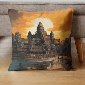 Angkor Sunrise Double Sided Print Square Pillow