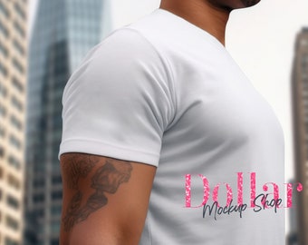 Mockup Sleeve Mens Tshirt Mockup Urban Cityscape  Short Sleeve tshirt Mock ups Sleeve Mockup Mens  Mockup White T Shirt Sleeve