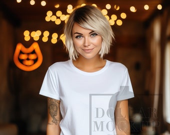 Mockup Halloween, Fall Womens Mock Up T Shirt Womens Halloween Creepy Spooky Trendy Mockup Shirts, Gildan, Bella Canvas