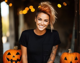 Mockup Halloween, Fall Womens Mock Up T Shirt Womens Halloween Creepy Spooky Trendy Mockup Shirts, Gildan, Bella Canvas