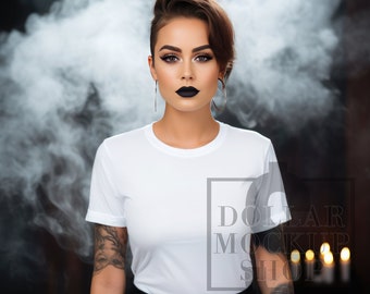 Mockup Halloween, Fall Womens Mock Up T Shirt Womens Halloween Creepy Spooky Trendy Mockup Shirts, Gildan, Bella Canvas