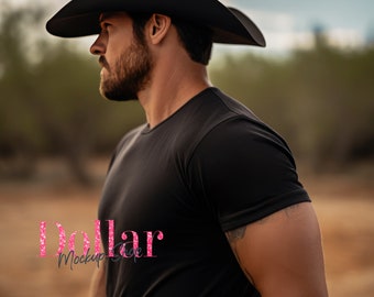 Mockup Sleeve Mens Tshirt Mockup on the Cowboy Country Western Short Sleeve tshirt Mock ups Sleeve Mockup Mens Sleeve Black T Shirt