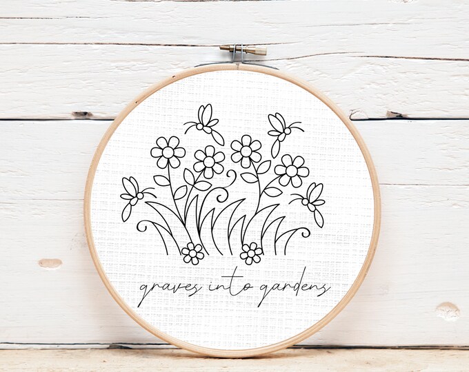 Hand Embroidery Pattern PDF Pattern Embroidery Pattern Floral Wall Decor Minimalist Decor Home Decor Downloadable PDF Farmhouse