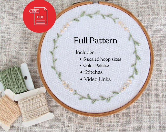 Petite Heart Wreath Hand Embroidery Pattern, PDF Pattern, Heart Wreath, Home Decor, Downloadable, Baby Personalization, Farmhouse, Minimal