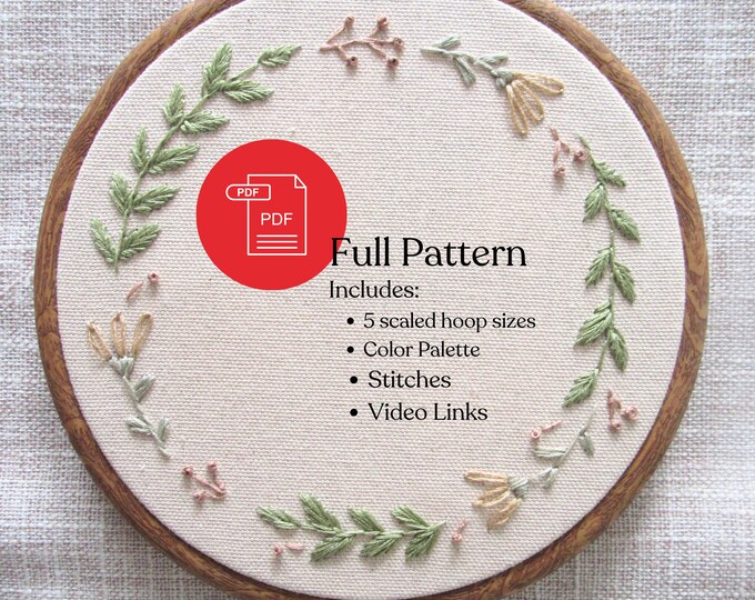 Farmhouse Wreath Hand Embroidery Full Pattern, PDF Pattern, Wall Decor, Minimalist, Baby Personalization, Home Decor Downloadable PDF