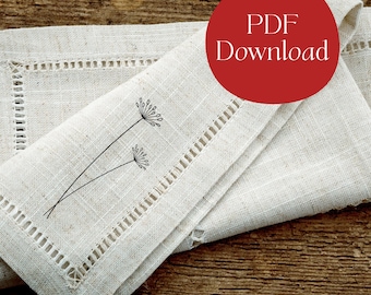 Floral Hand Embroidery Pattern: Linen Napkin Set of 6 (PDF Pattern)