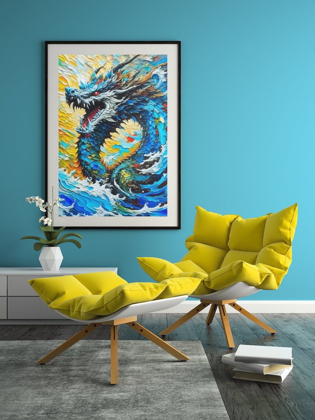 Acrylic Water Dragon Wall Art, Printable Art, Digital Download, Dragon