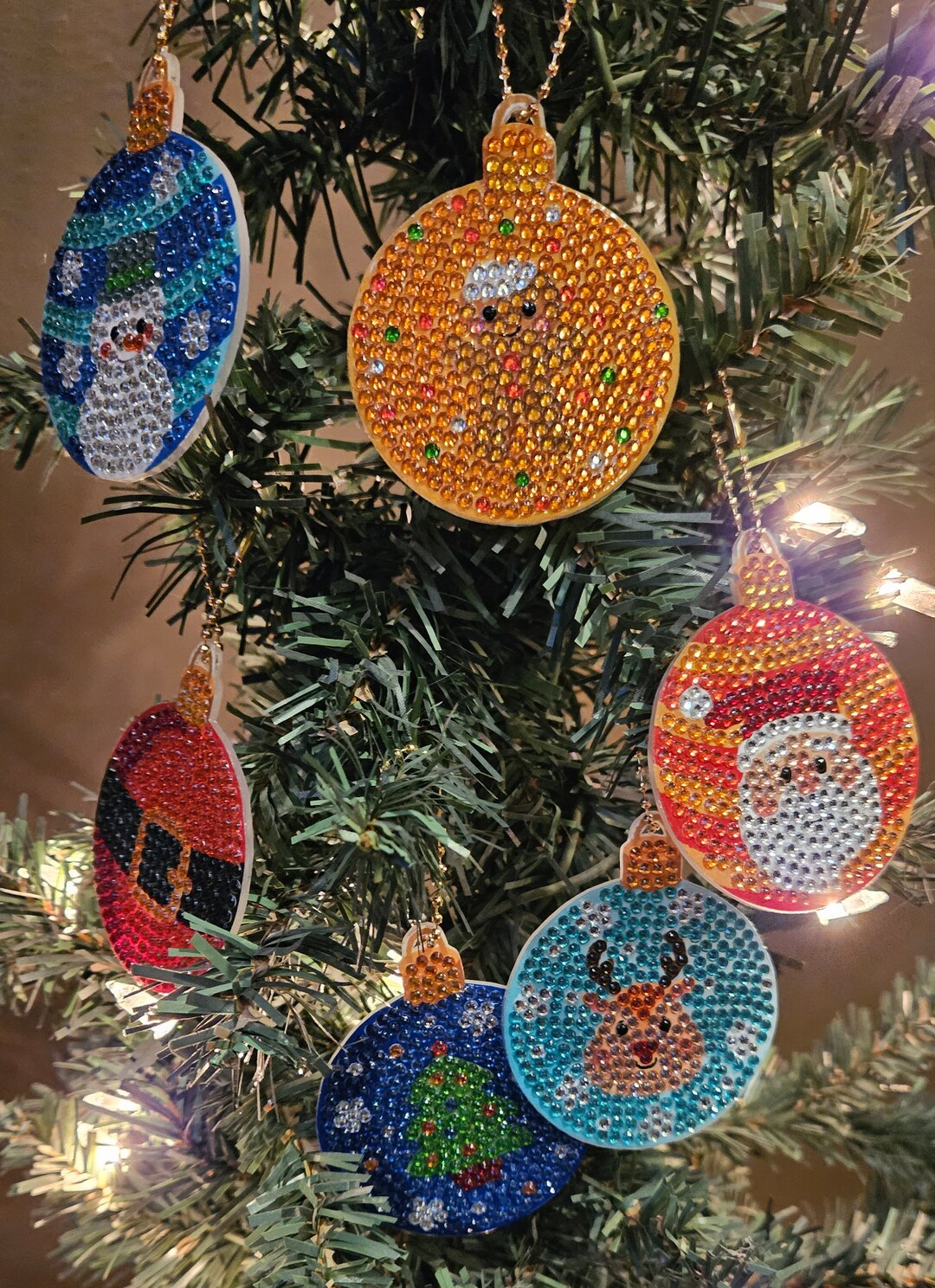 Set of 6 Sparkly Christmas Ornaments. Diamond. Rhinestone. Etsy