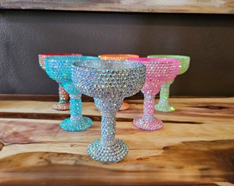 Glamour MARGARITA Glasses. Fiesta. Cinco De Mayo. Bling Rhinestone Glass